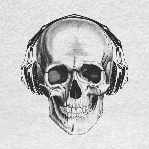 Skull with headphones by Rachellily